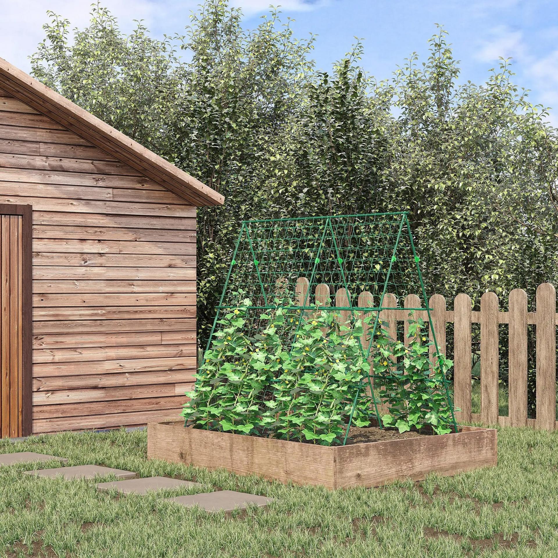 Soporte para Plantas Trepadoras de Jardín Triangular con Estructura de Acero para Frutas Verduras 180x100x180 cm Verde