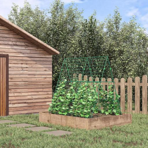 Soporte para Plantas Trepadoras de Jardín Triangular con Estructura de Acero para Frutas Verduras 180x100x180 cm Verde