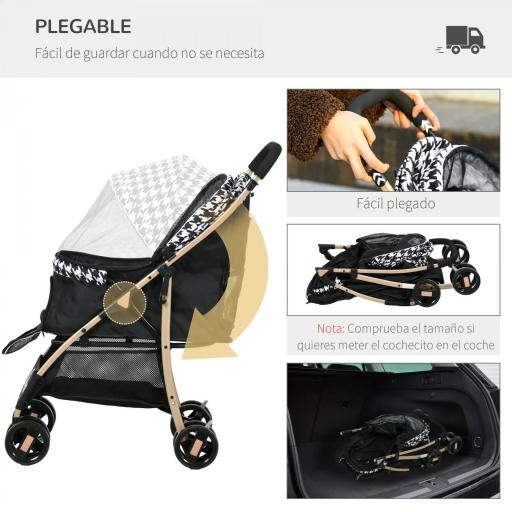 Carrito para Mascotas con 2 Puertas Ventana de Malla Cesta de Almacenamiento Cuerda de Seguridad 80x44,5x97 cm Negro [5]