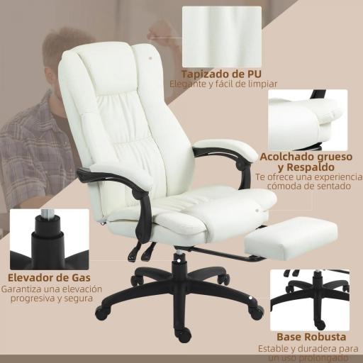 Silla de Masaje Reclinable con Altura Ajustable Reposapiés Retráctil y Control Remoto 68,5x68,5x113-121 cm Crema [2]