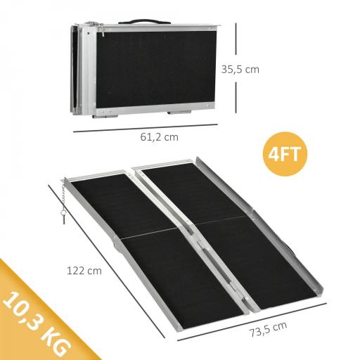 Rampa para Silla de Ruedas Plegable 122x73,5 cm Rampa Portátil de Aluminio Rampa de Umbral Antideslizante Negro [2]