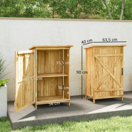 Caseta de Jardín de Madera 63,5x40x90 cm Armario para Almacenaje de Herramientas con 2 Estantes y Puerta Natural [1]