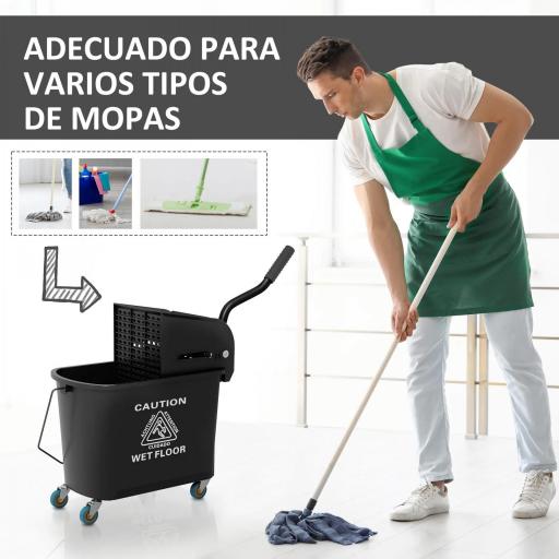 Cubo de Fregar 20L con Ruedas y Escurridor Cubo para Fregona con Separador de Agua 60x27x70,5 cm Negro [4]