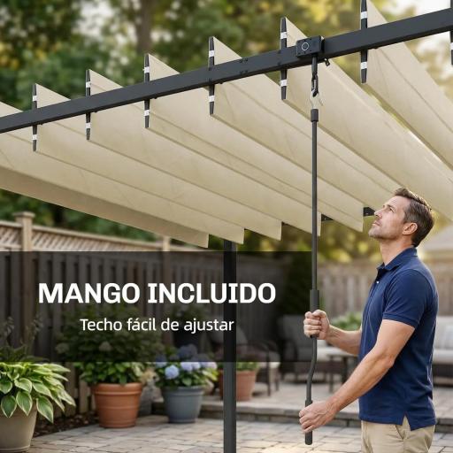 Pérgola de Jardín 3x3,8 m con Techo de Lamas Ajustable a 90° Manivela Estructura de Aluminio y Acero UPF50+ Beige [3]