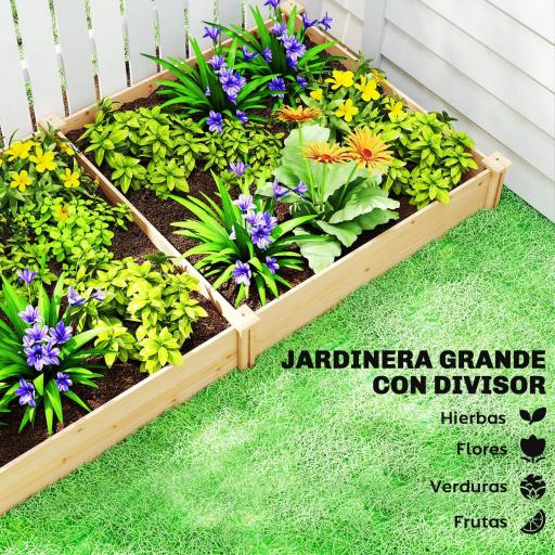 Jardinera Elevada de Madera Huerto Urbano para Cultivar Plantas con Divisor y Base Abierta 235x121x26 cm Natural [2]