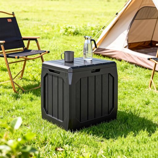 Baúl de Almacenaje Exterior de Plástico Capacidad 121L con 2 Asas y Tapa Bloqueable Impermeable 56x45x53 cm Negro [6]