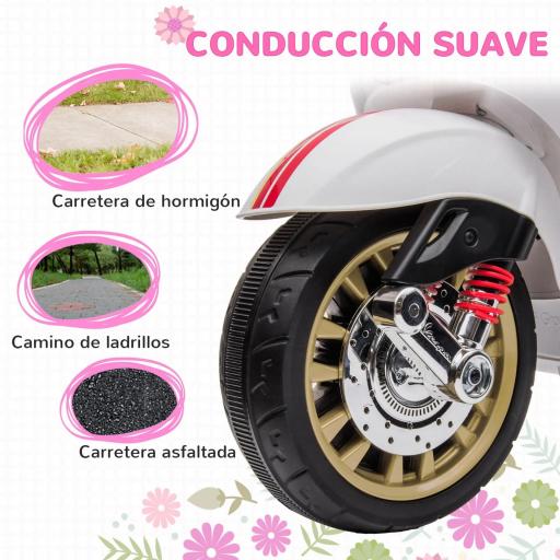 Moto Eléctrica para Niños de +3 Años con Licencia Vespa con USB MP3 Luz LED Radio FM Velocidad 3 km/h Carga 35kg Blanco [3]