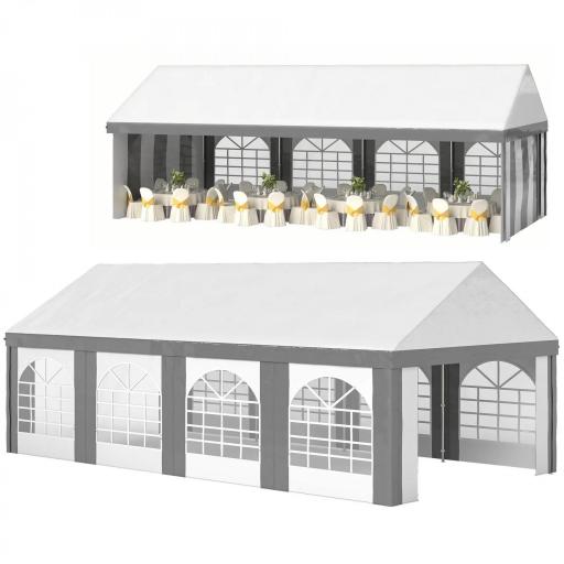 Carpa para Fiesta 4x8 m Carpa de Jardín con Paredes Extraíbles Puertas y Ventanas Anti-UV para Boda Camping Gris [9]