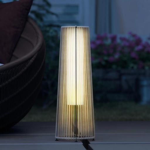 Farola Solar Exterior de Ratán Sintético con Luces LED Encendido y Apagado Automático Impermeable Ø21,5x61 cm Natural [6]
