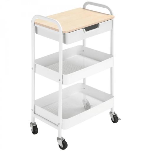 Carrito de Cocina con Ruedas Carro de Almacenamiento con Cajón Extraíble 2 Cestas y Frenos para Baño Salón Dormitorio 43,9x30,5x75,6 cm Blanco [8]