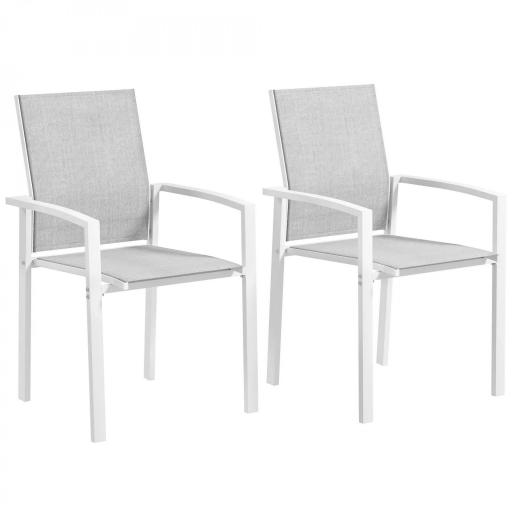 Juego de 2 Sillas de Jardín Exterior Apilables con Tela Transpirable Reposabrazos y Respaldo 56x58x89 cm Gris Claro [8]