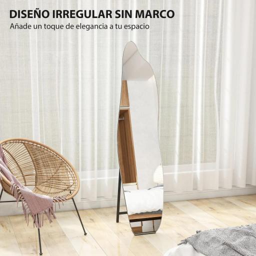 Espejo de Pie Cuerpo Entero sin Marco Espejo de Pie Forma Irregular con Soporte 40x4x160 cm Negro y Plata [5]