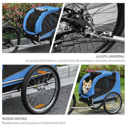 Remolque Bicicleta Perros Mascota 1 Bandera 8 Reflectores Remolque Bici 130x73x90 cm Azul Negro [9]