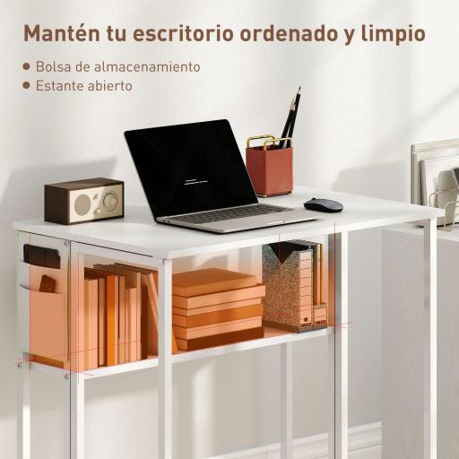 Escritorio Plegable con Ruedas Balda y Bolsillo de Almacenaje Ideal para Espacios Pequeños 80x50x75 cm Blanco [3]