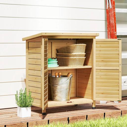 Armario para Terraza de Madera con 2 Estantes Interiores 2 puertas de Buena Ventilación y Techo Inclinado para Exterior 87x46,5x96,5 cm Madera Natural [7]