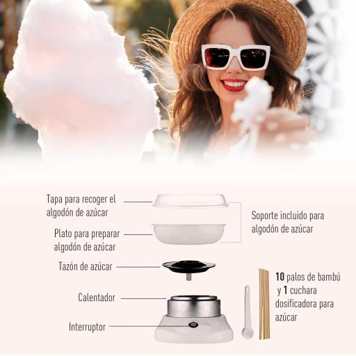 Máquina de Algodón de Azúcar de Uso doméstico de Polipropileno Acero Inox. y Aluminio 450W-550W 27x26x18cm Blanco [7]