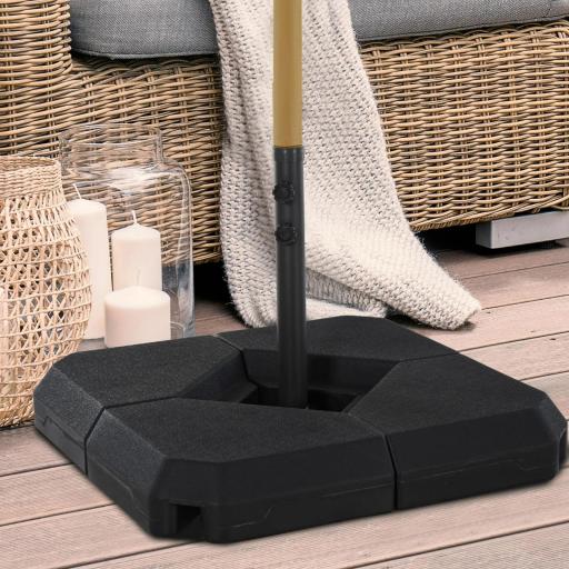 Base para Sombrilla de Ø48 mm con 4 Pesos Rellenables de Agua o Arena de 60L Soporte de Sombrilla en Forma de Cruz con Tubo de Acero 80x80x56 cm Negro