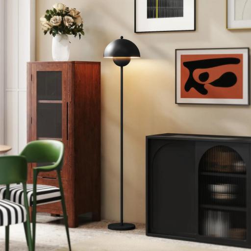 Lámpara de Pie para Salón Moderna con Pantalla de Cuenco Interruptor de Pie Casquillo E27 Sin Bombilla Ø30x155 cm Negro