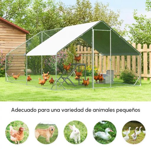 Gallinero para Exterior Jaula para Gallinas de Acero Galvanizado con Cubierta de PE y Cerradura 3x4x2 m Plata [6]