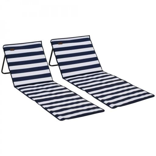 Conjunto de 2 Esterillas de Playa Plegable con Respaldo Reclinable y Bolsa de Transporte 142x51x40 cm Blanco y Azul [7]