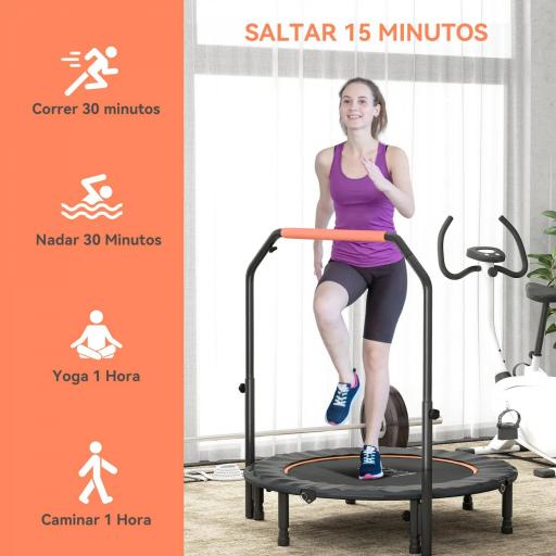 Cama Elástica Plegable Ø114 cm con Mango Ajustable Marco de Acero para Entrenamiento Piernas Cuerpo Naranja y Negro [4]