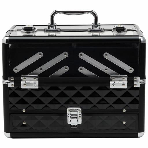 Maletín de Maquillaje Bisutería Organizador Cosméticos Portátil Múltiples Niveles Con Asa y Bandejas Desplegables Aleación de Aluminio 30x18,5x22 cm Transparente y Negro [8]