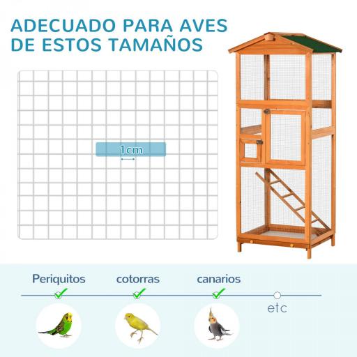 Jaula para Pájaros Grande de Madera de Abeto con 2 Puertas Bandeja Extraíble y Techo Asfáltico 68x63x165cm Madera [5]