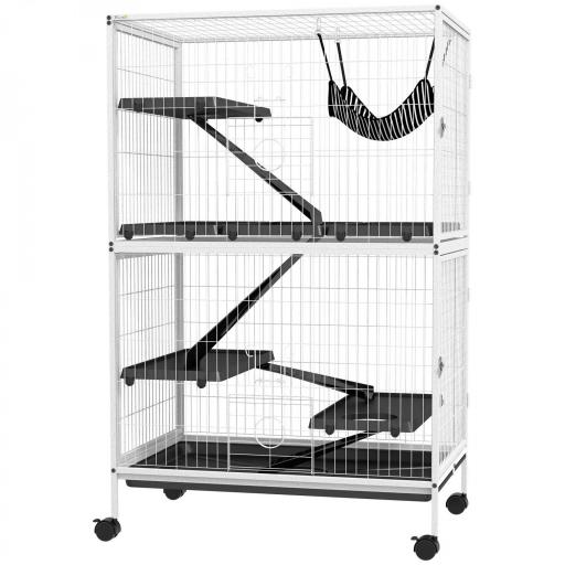 Jaula para Animales Pequeños con Ruedas Rampas Hamaca y Bandeja Extraíble para Chinchillas Hurones 80x52x128 cm Blanco [9]