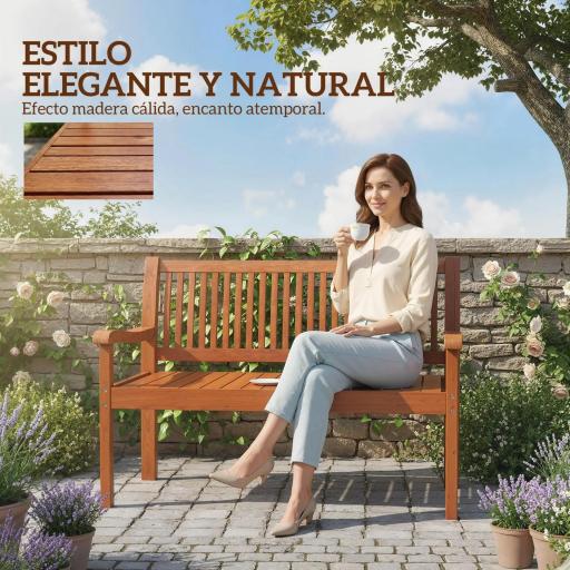 Banco de Jardín Madera Banco de Exterior 2 Plazas con Funda Impermeable Respaldo Ergonómico 125x62x90 cm Marrón Claro [5]