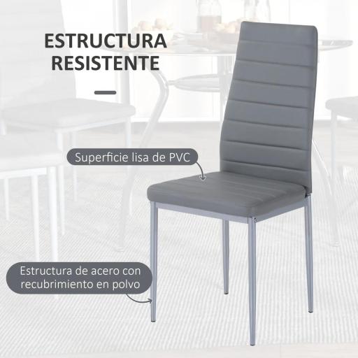 Juego Mesa de Comedor y 4 Sillas Conjunto de Muebles de 5 Piezas Mesa Redonda Ø90x75 cm y 4 Sillas 42x52x96 cm Gris [6]