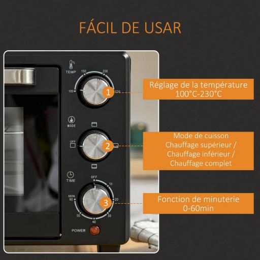 Horno Sobremesa de 21L 1400W Mini Horno Eléctrico Temporizador hasta 60min y Temperatura Regulable hasta 230℃ Negro [4]