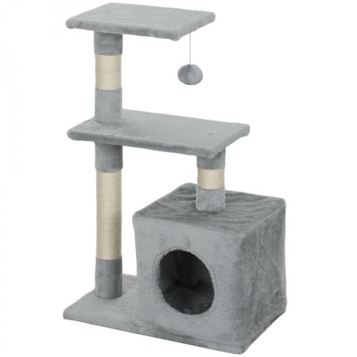 Árbol Rascador para Gatos 81,5 cm Torre para Gatos con Postes de Sisal 2 Plataformas Cueva y Bola Colgante Estilo Elegante 50x30x81,5 cm Gris [7]