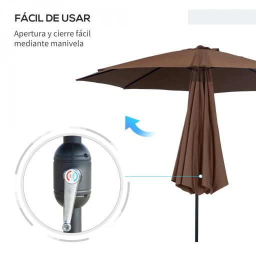 Sombrilla de Jardín Ø295x250 cm con Manivela Parasol Exterior con Mecanismo de Inclinación y Poste Desmontable de Metal para Terraza Piscina Patio Café [4]