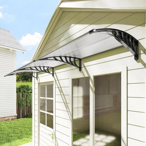Marquesinas para Puertas y Ventanas 90x295x23,5 cm Tejadillo de Protección contra Sol y Lluvia Diseño Moderno Aleación de Aluminio Transparente [7]