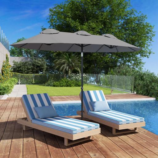 Sombrilla Doble de Jardín 295x152x222 cm con Inclinación de 45° y Manivela para Terraza Balcón Piscina Color Gris