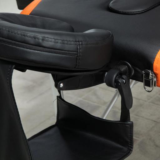 Camilla Masaje Plegable, Camilla Estética Profesional de Aluminio con Altura Ajustable, 3 Zonas, Reposacabezas, Reposabrazos, para Tatuaje, Fisioterapia, Negro y Naranja [7]