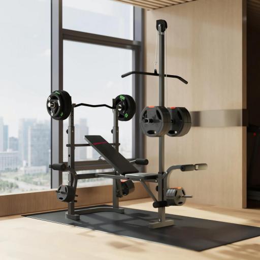 Banco de Musculación con Soporte para Barra Ajustable Extensión de Piernas Curl de Predicador y Mariposa para Gimnasio [7]