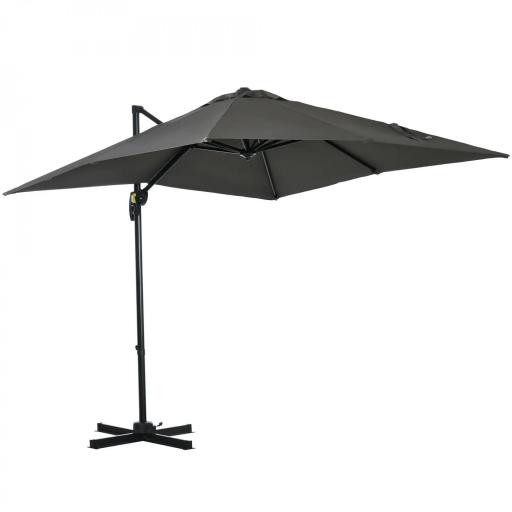 Sombrilla de Jardín de Aluminio Parasol Excéntrico con Manivela y Poste Giratorio e Inclinable 245x245x245 cm Gris [8]
