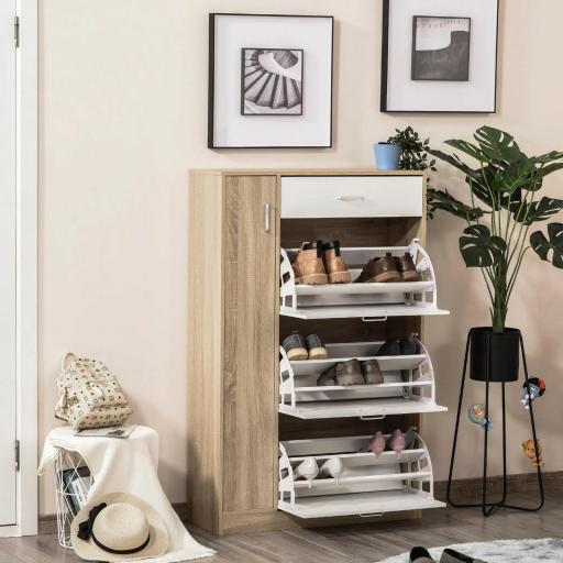 Mueble Zapatero de 3 Puertas para 18-27 Pares de Zapatos Zapatero Moderno con Cajón y Puerta 84x30x132 cm Natural [6]