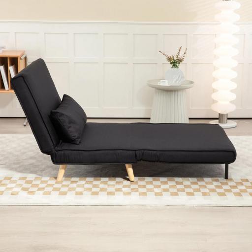 Sillón Cama Plegable con Respaldo Ajustable en 6 Posiciones Almohada Acolchada Carga 350 kg 94x78x80 cm Negro [6]