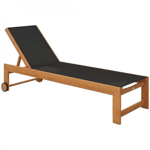 Tumbona de Jardín con Respaldo Ajustable Ruedas Integradas y Estructura de Madera de Acacia Capacidad de 160 kg Negro [9]