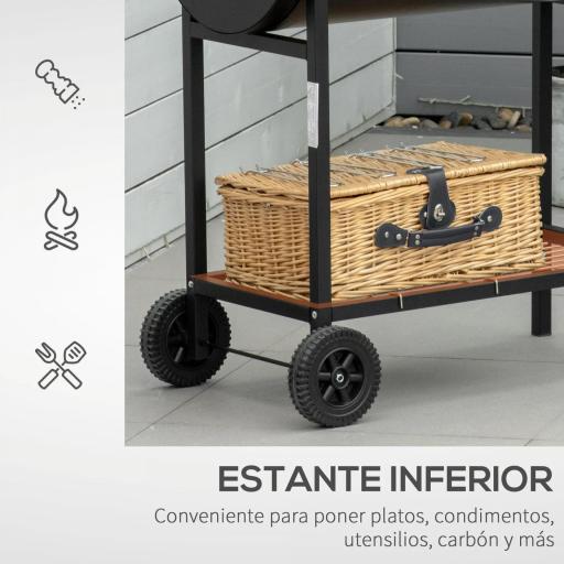 Barbacoa de Carbón con Parrilla Ajustable en Altura para Exterior Barbacoa Portátil con Estante de Almacenaje y Ruedas 90x45x96 cm Negro [5]