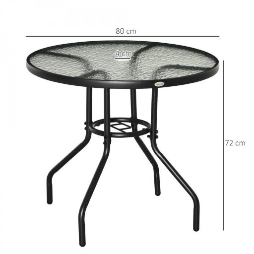 Mesa de Exterior Ø80x72 cm con Agujero para Sombrilla y Encimera de Vidrio Templado para Patio Terraza Negro [1]