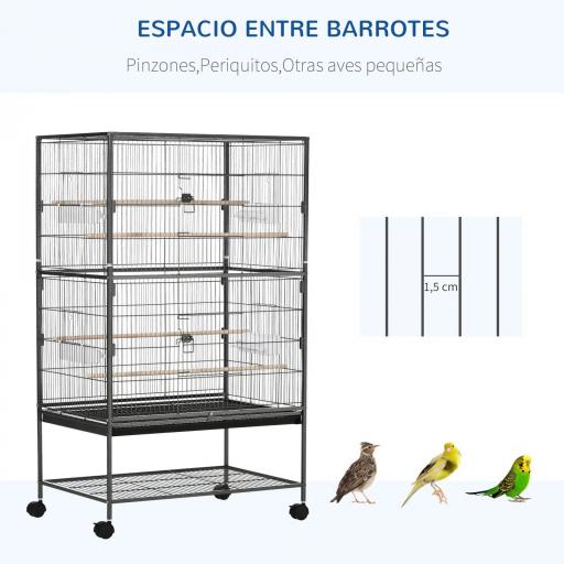 Jaula para Pájaros con Ruedas 78x52x132 cm con Bandeja Extraíble y Estante para Canarios Periquitos Gris Oscuro [4]