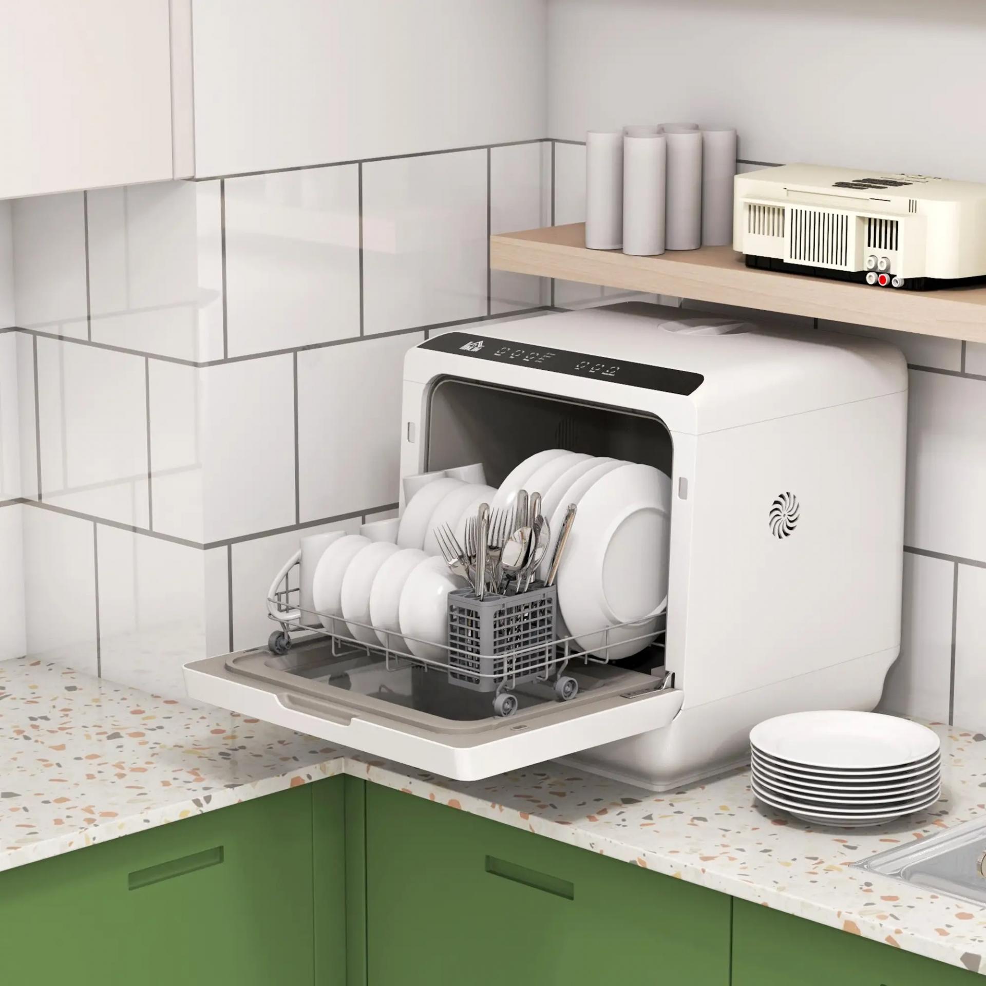 Lavavajillas Pequeño con 5+1 Programas Dos Modos de Suministro de Agua Depósito de Agua de 6L Pantalla LED Blanco