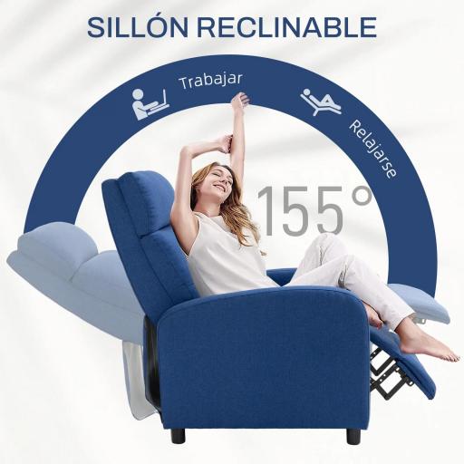 Sillón Reclinable Manual Sofá Individual con Reclinación hasta 155º Carga 150 kg Azul [2]