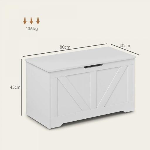 Baúl de Almacenaje para Dormitorio 100 L Puff de Almacenaje con Tapa Bisagra de Seguridad 80x40x45 cm Blanco [1]