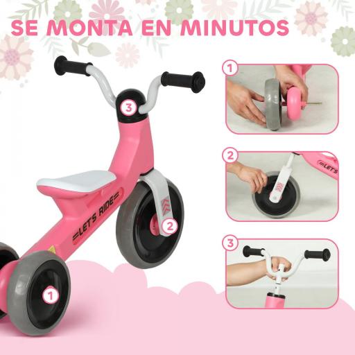 Bicicleta sin Pedales para Niños de 12 a 36 Meses con Ruedas Silenciosas y Manillares con Giro Limitado a 60°, Rosa [4]