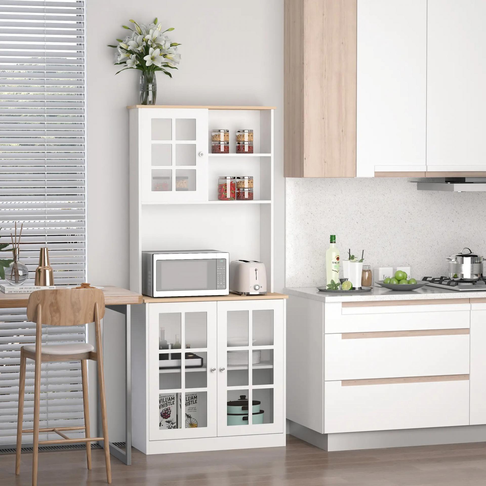 Alacena de Cocina con Estantes y Puertas de Vidrio para Pequeños Electrodomésticos y Menaje 80x37x183 cm Blanco