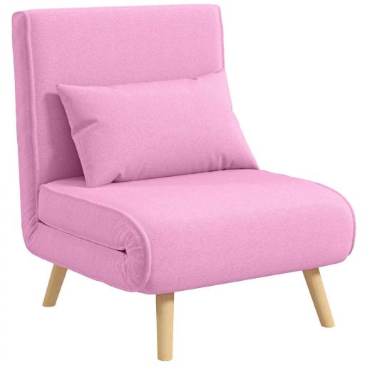 Sofá Cama Individual Tapizado en Lino con Respaldo Ajustable en 5 Posiciones y Almohada 72x75x85 cm Rosa [9]